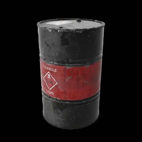 Red and blue chemical barrels